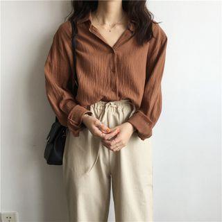 Crinkled Long-Sleeve Shirt Coffee by Strawolf