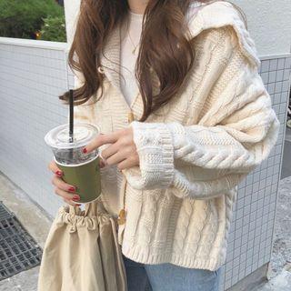 Toggle-Button Cable Knit Cardigan Beige by monroll