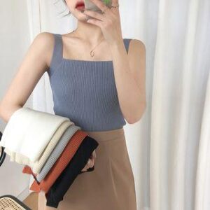 steel-blue square-neck strappy cropped cami
