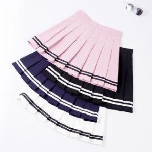 Striped Pleated Mini Skirt White 83605435