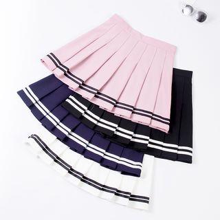 Striped Pleated Mini Skirt Navy Blue by Ukiyo