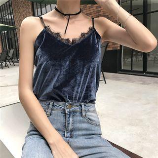 V-Neck Velvet Camisole Top Black by Mikiko