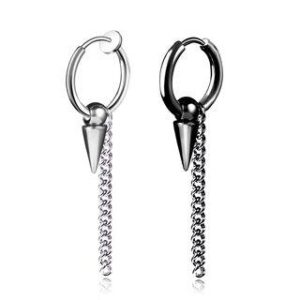 Stainless Steel Chain Drop Earring Stud Earring - Black | Prushia 83607785