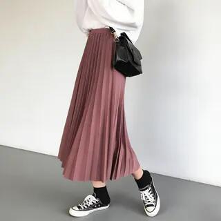High Waist Midi Accordion Pleat Skirt Brick Red by PINPI