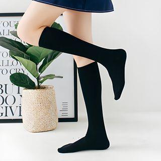 Set of 2: Knee-High Socks Plain - 1 Pair - Black & 1 Pair - Dark Gray by Melon Juice