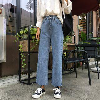 High Waist Cropped Straight Leg Jeans Blue by monroll