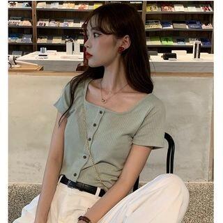 Short-Sleeve Button-Up Top Black by Whoosh