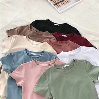 Short-Sleeved Plain T-Shirt Dark Coffee by Strawolf