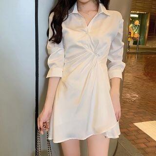 Twist-Front Chiffon Polo Dress White by Metonymph