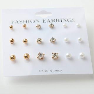 Set: Studs (Various Designs) Set of 9 Pairs - Gold | Gaya by Gaya