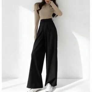 High Waist Plain Loose-Fit Wide-Leg Dress Pants Black 90992534