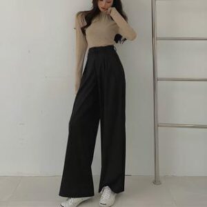 High Waist Plain Loose-Fit Wide-Leg Dress Pants Gray 90992573