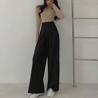 High Waist Plain Loose-Fit Wide-Leg Dress Pants Black by Mikiko