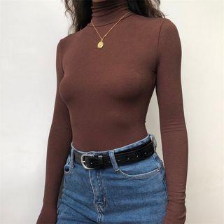 High Neck Long Sleeve Bodysuit Top White by Sinora