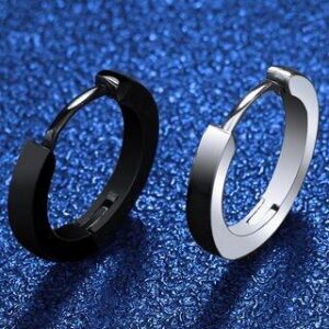 Stainless Steel Hoop Earring Stud Earring - 1 Pair - Black | Soosina 90992780
