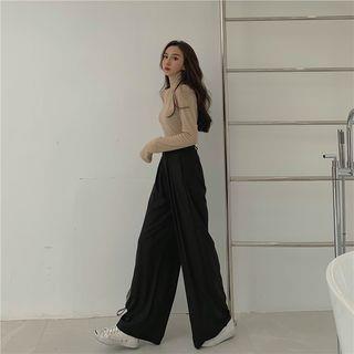 High Waist Wide-Leg Pants Black by Fabricino