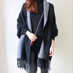 Fringed Hem Shawl Gray 94244944