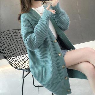 Ribbed Mid-Length Cardigan Gray by Beaustreet