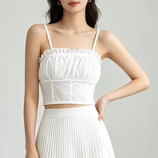 [XL] Ruffle Corset Camisole Top 8139-2 - White by Gangacore