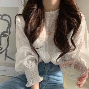 ivory embroidered long-sleeve peasant blouse