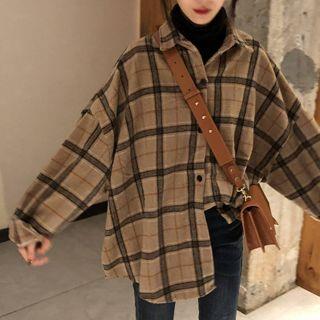 Long-Sleeve Plaid Shirt Khaki by Cossita