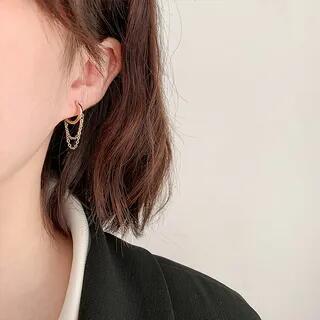 Chain Huggies 1 Pair - Silver Hoop Earring | Kiren by Kiren
