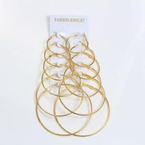 Set of 6 Pairs: Hoop Earrings Gold | PANGU 97386388