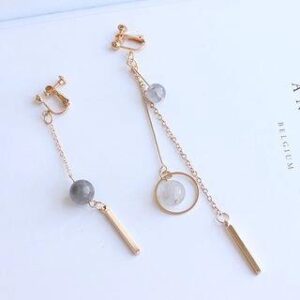 Asymmetrical Drop Earring (Various Designs) Sterling Silver - Ear Hook Earring - Gray Crystal & Rectangle Bar - Silver 98496494
