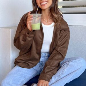 Abbi Brown Faux Suede Bomber Jacket