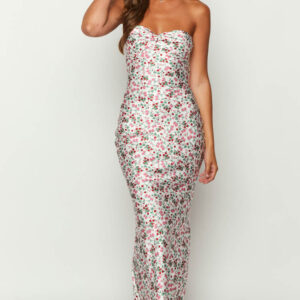 Abbie White Floral Maxi Formal Dress