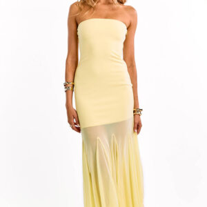 Adria Yellow Strapless Asymmetrical Formal Maxi Dress