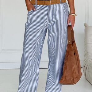 Amity Navy Stripe Mid Rise Straight Leg Jeans