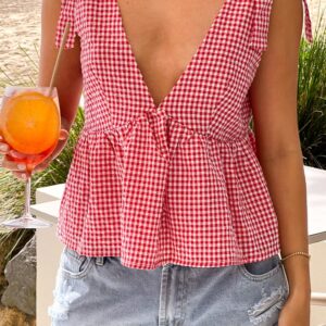 Angelica Red Gingham Tie Top