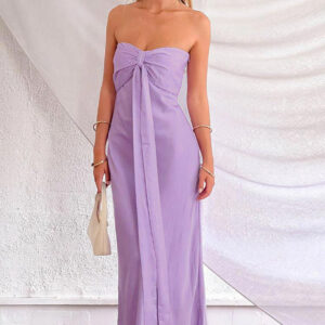 Ariella Lilac Satin Strapless Maxi Dress