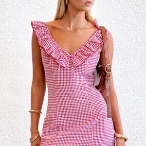 Ariette Red Gingham Frill Mini Dress