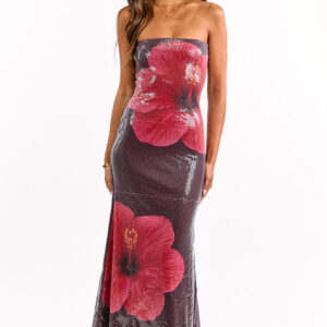 Arizona Hibiscus Wine Sequin Maxi Dress