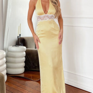 Arli Yellow Lace Maxi Dress