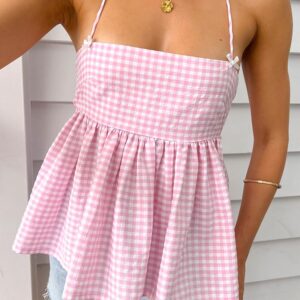 Aspen Pink Gingham Halter Top