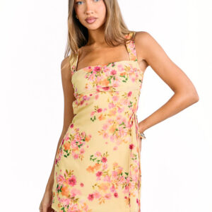 Aveta Yellow Bloom Tie Mini Dress