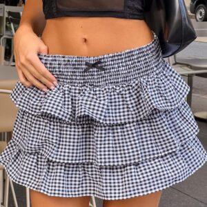 Betsy Black Gingham Ruffle Mini Skirt