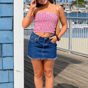 Boston Red Gingham Strapless Top