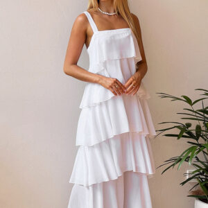 Brielle White Layered Frill Maxi Dress