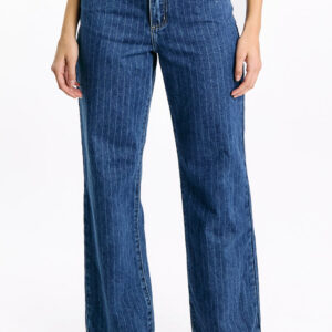 Calliope Pinstripe Mid Wash Mid Rise Slouchy Jeans