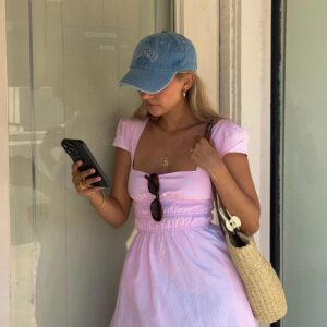 Clairo Light Pink Stripe Cap Sleeve Mini dress