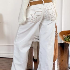 Clara Star White Denim Low Rise Jeans