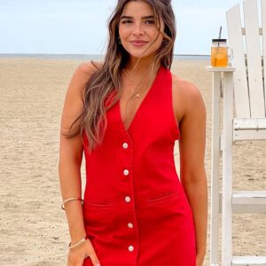 Corbin Red Denim Halter Neck Mini Dress