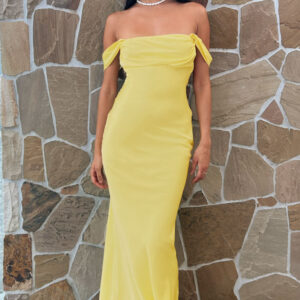 Ella Light Yellow Off Shoulder Formal Maxi Dress