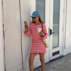 Elmer Red Stripe Long Sleeve Knit Mini Dress