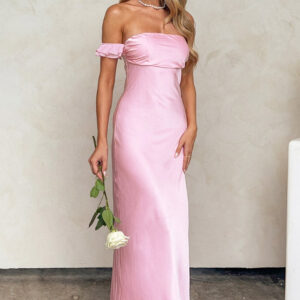 Elvira Pink Satin Formal Maxi Dress