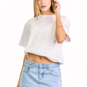 Emmy Light Wash Denim Distressed Mini Skirt